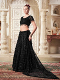 Black Floral  Net Lehenga Set For Bridal Wear - women's fashion mart