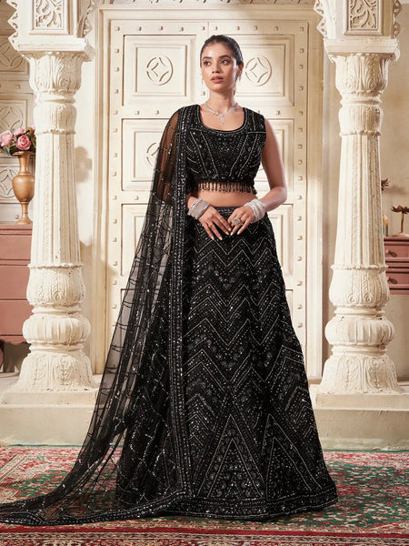 Black Zarkan  Net Lehenga Set For Bridal Wear - women's fashion mart