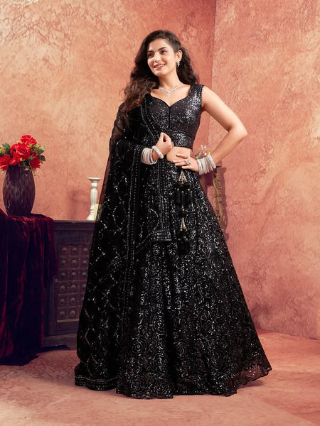 Classic Black Net Lehenga For Bridal - women's fashion mart