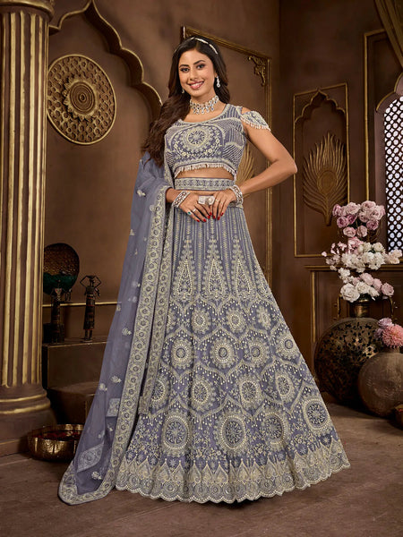 Gorgeous Pearls Worked Dark Grey Bridal Lehenga Choli - women's fashion mart