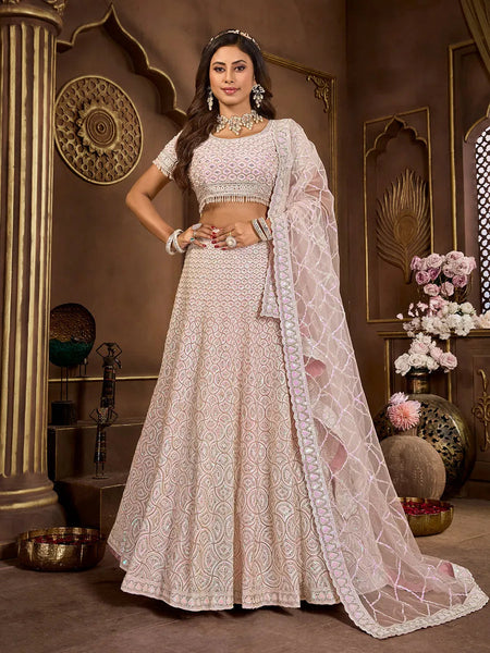 Stunning and Premium Net Baby Pink Bridal Lehenga Choli - women's fashion mart