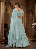 Heartwarming Sky Blue Premium Net Bridal Lehenga Choli - women's fashion mart