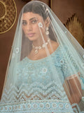 Heartwarming Sky Blue Premium Net Bridal Lehenga Choli - women's fashion mart