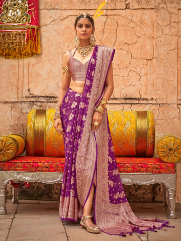 Stunning Magenta Georgette Saree with Weaving Butta Border - women's fashion mart
