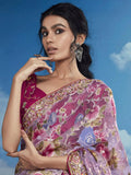 Luxurious Lavender Heavily Floral Embroidered Brasso Saree - women's fashion mart