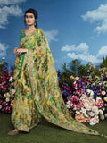 Opulent Olive Heavily Floral Embroidered Brasso Saree - women's fashion mart