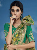 Opulent Olive Heavily Floral Embroidered Brasso Saree - women's fashion mart