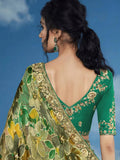 Opulent Olive Heavily Floral Embroidered Brasso Saree - women's fashion mart