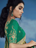 Opulent Olive Heavily Floral Embroidered Brasso Saree - women's fashion mart