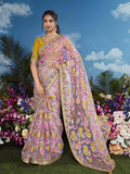Lustrous Light Pink Heavily Floral Embroidered Brasso Saree - women's fashion mart