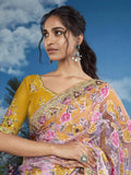 Lustrous Light Pink Heavily Floral Embroidered Brasso Saree - women's fashion mart