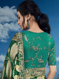 Pleasing Green Heavily Floral Embroidered Brasso Saree - women's fashion mart