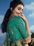 Pleasing Green Heavily Floral Embroidered Brasso Saree - women's fashion mart