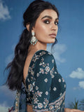 Iconic Navy Blue Heavily Floral Embroidered Brasso Saree - women's fashion mart
