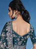Iconic Navy Blue Heavily Floral Embroidered Brasso Saree - women's fashion mart