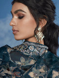 Iconic Navy Blue Heavily Floral Embroidered Brasso Saree - women's fashion mart