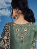 Fabulous Dark Grey Heavily Floral Embroidered Brasso Saree - women's fashion mart