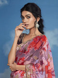 Pristine Pink Heavily Floral Embroidered Brasso Saree - women's fashion mart