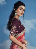 Pristine Pink Heavily Floral Embroidered Brasso Saree - women's fashion mart