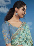 Passionate Pista  Heavily Floral Embroidered Brasso Saree - women's fashion mart