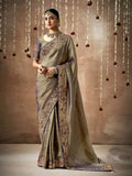 Comforting Grey Designer Silk Embroidered Saree - women's fashion mart