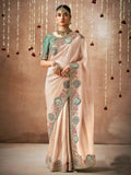 Captivating Cream Designer Silk Saree With Heavy Embroidered Work - women's fashion mart