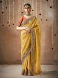 Luminous Mustard Yellow Designer Silk Embroidered Saree - women's fashion mart