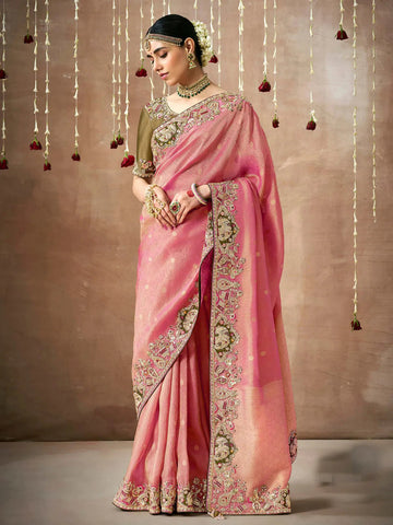 Pristine Light Pink Designer Silk Embroidered Saree - women's fashion mart