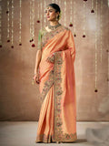 Precious Peach Designer Silk Embroidered Saree - women's fashion mart