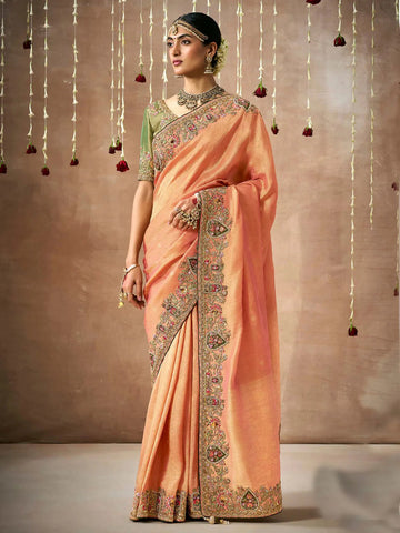Precious Peach Designer Silk Embroidered Saree - women's fashion mart