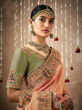 Precious Peach Designer Silk Embroidered Saree - women's fashion mart