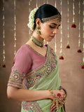 Passionate Pista Green Designer Silk Embroidered Saree - women's fashion mart
