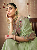 Passionate Pista Green Designer Silk Embroidered Saree - women's fashion mart