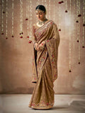 Classic Brown Designer Silk Saree With Heavy Embroidered Work - women's fashion mart