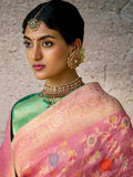 Dignified Dusty Pink Banarasi Silk Saree Floral Zari Embroidered - women's fashion mart