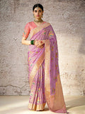 Enticing Lavender Banarasi Silk Saree Floral Embroidered - women's fashion mart