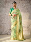 Precious Pista Green Banarasi Silk Saree Floral Embroidered - women's fashion mart