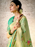 Precious Pista Green Banarasi Silk Saree Floral Embroidered - women's fashion mart