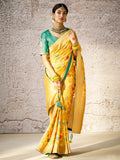 Radiant Yellow Banarasi Silk Saree Floral Embroidered - women's fashion mart