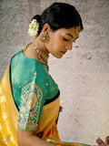 Radiant Yellow Banarasi Silk Saree Floral Embroidered - women's fashion mart