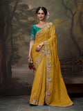 Elegant Mustard Yellow Embroidered Fancy Saree - women's fashion mart