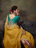 Elegant Mustard Yellow Embroidered Fancy Saree - women's fashion mart