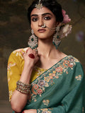 Elegant Aqua Green Embroidered Fancy Saree - women's fashion mart