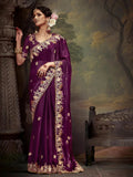 Elegant Burgundy Embroidered Fancy Saree - women's fashion mart