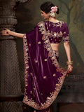 Elegant Burgundy Embroidered Fancy Saree - women's fashion mart