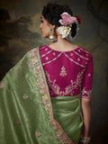 Elegant Pista Green Embroidered Fancy Saree - women's fashion mart