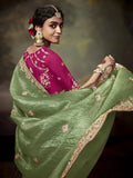 Elegant Pista Green Embroidered Fancy Saree - women's fashion mart