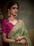 Elegant Pista Green Embroidered Fancy Saree - women's fashion mart