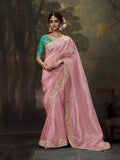 Elegant Light Pink  Embroidered Fancy Saree - women's fashion mart