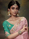 Elegant Light Pink  Embroidered Fancy Saree - women's fashion mart